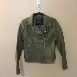 Army green, faux leather, light weight jacket.